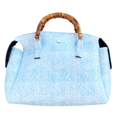 Borsa La fille des fleurs Ingrid bamboo tekno fabric celeste con tracolla blu