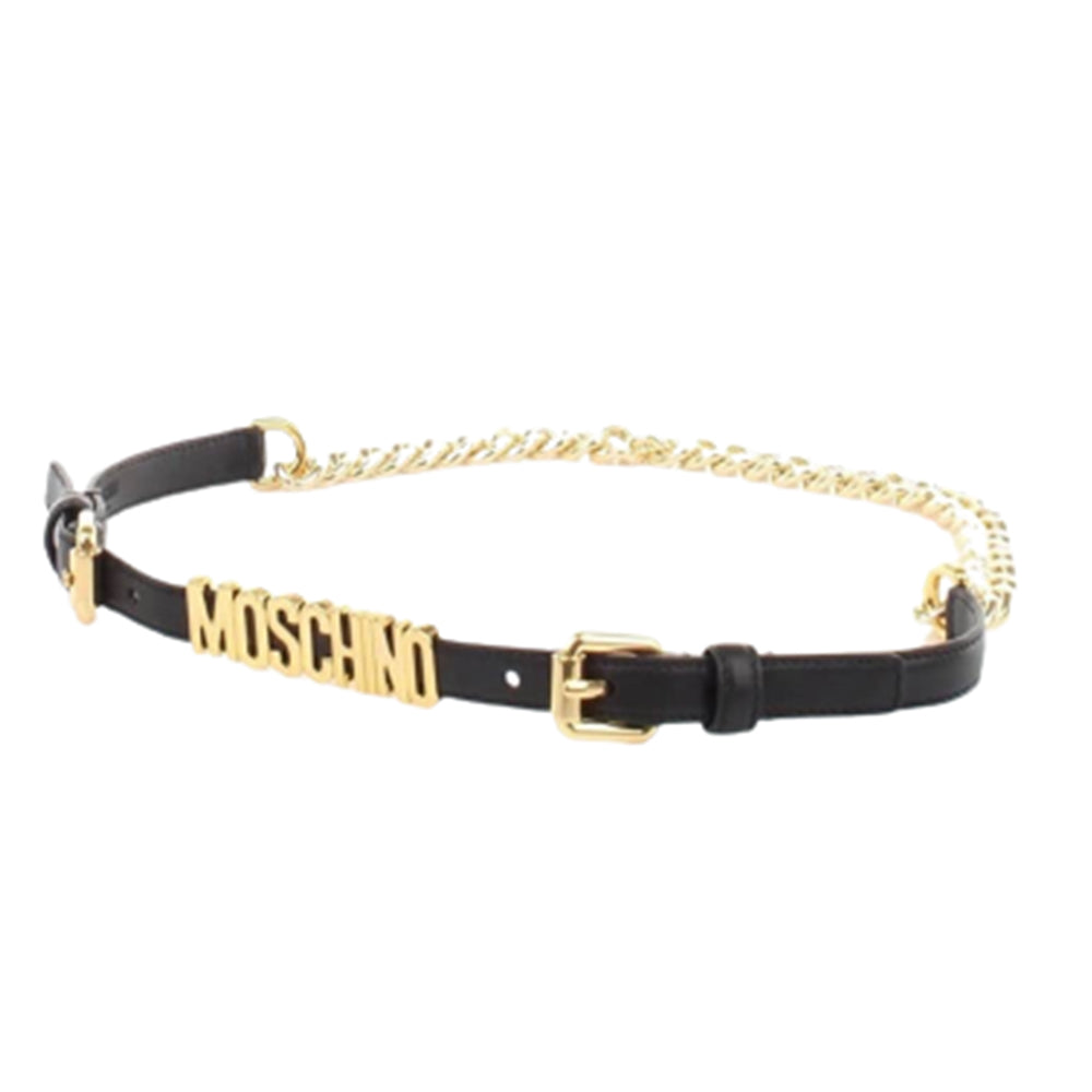 Cintura Moschino Couture art 8032 small opaca nero con catena logo oro