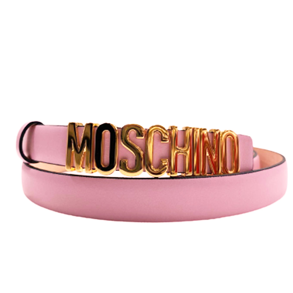 Cintura Moschino Couture art 8053 in pelle small opaca rosa logo oro