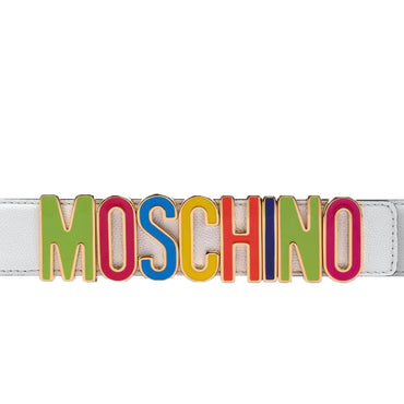 Cintura Moschino Couture art 8025 bianca logo grande multicolore