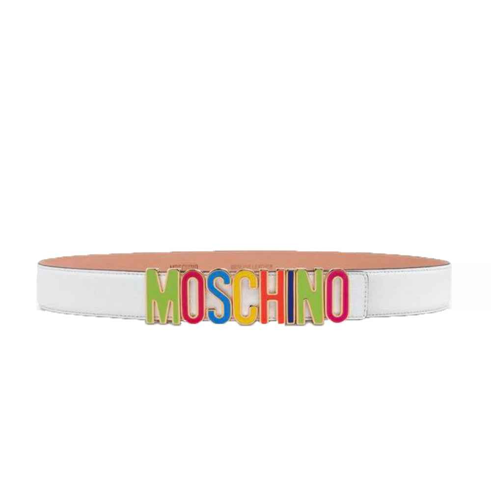 Cintura Moschino Couture art 8025 bianca logo grande multicolore
