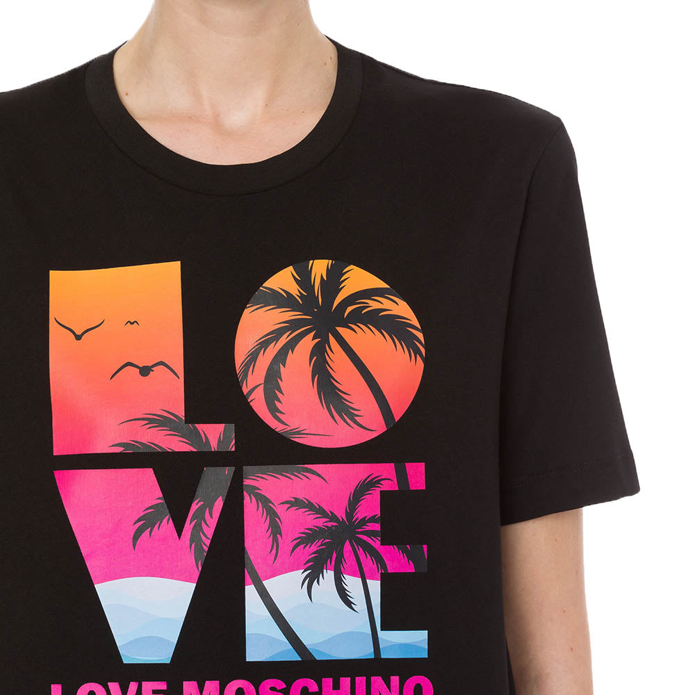 T-shirt Love Moschino art W4H0609M3876 nero logo tramonto