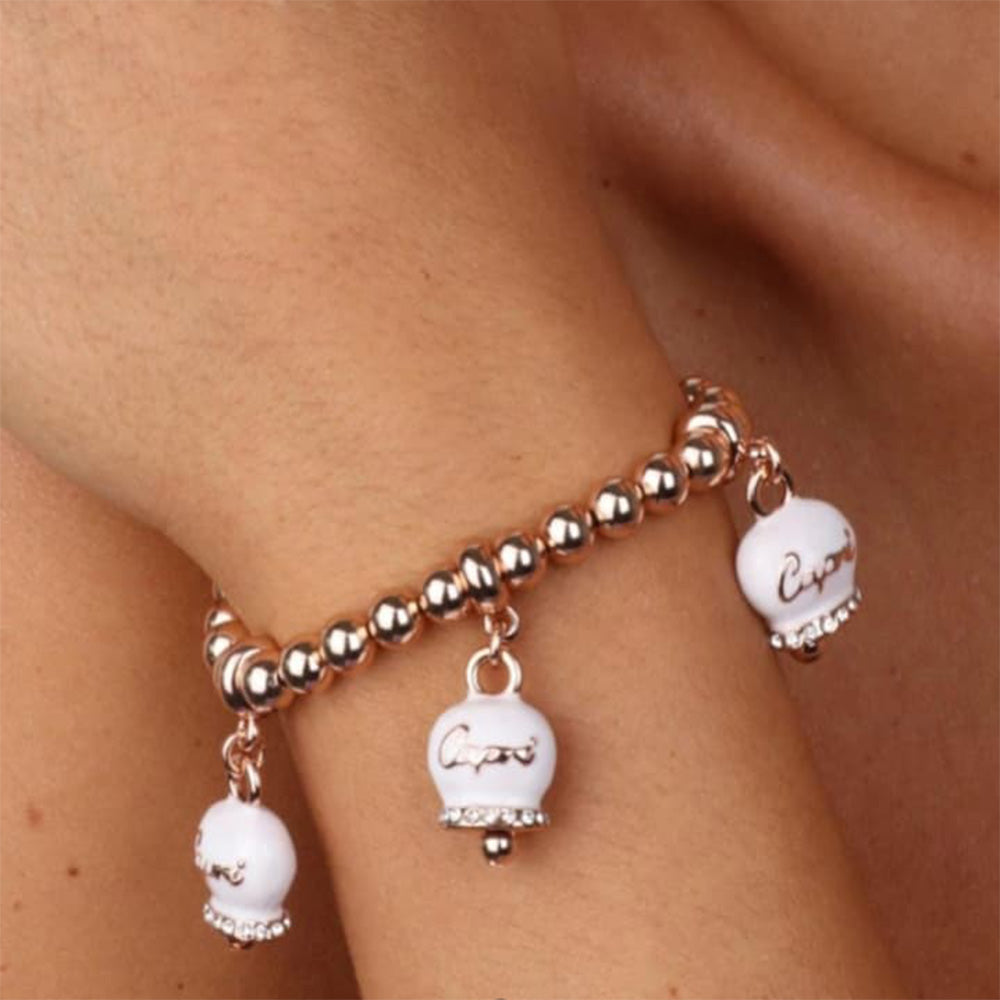 Bracciale Amo Capri 3571688 in metallo con campanelle bianche e scritta capri rosè