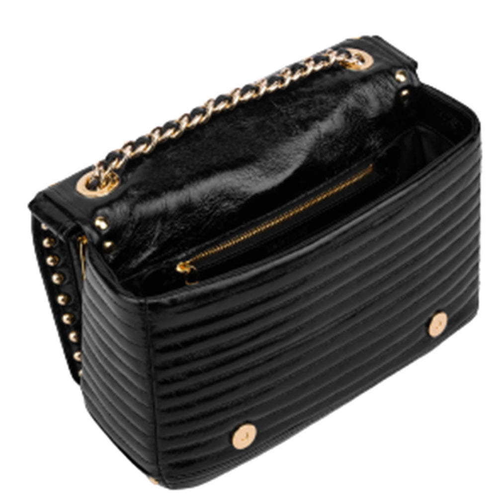 Borsa Moschino Couture art 7424 biker bag in vitello shine con borchie nera