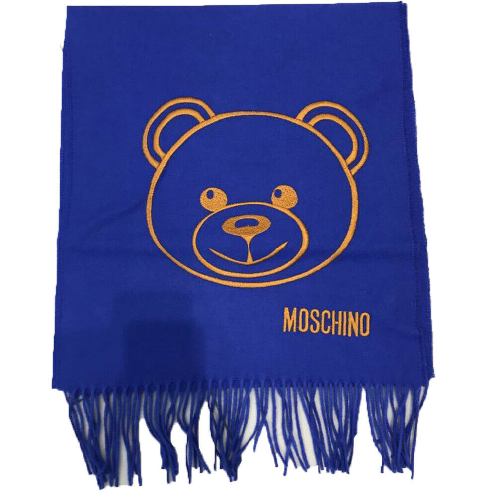 Sciarpa Moschino art 30627 blu elettrico con face teddy senape